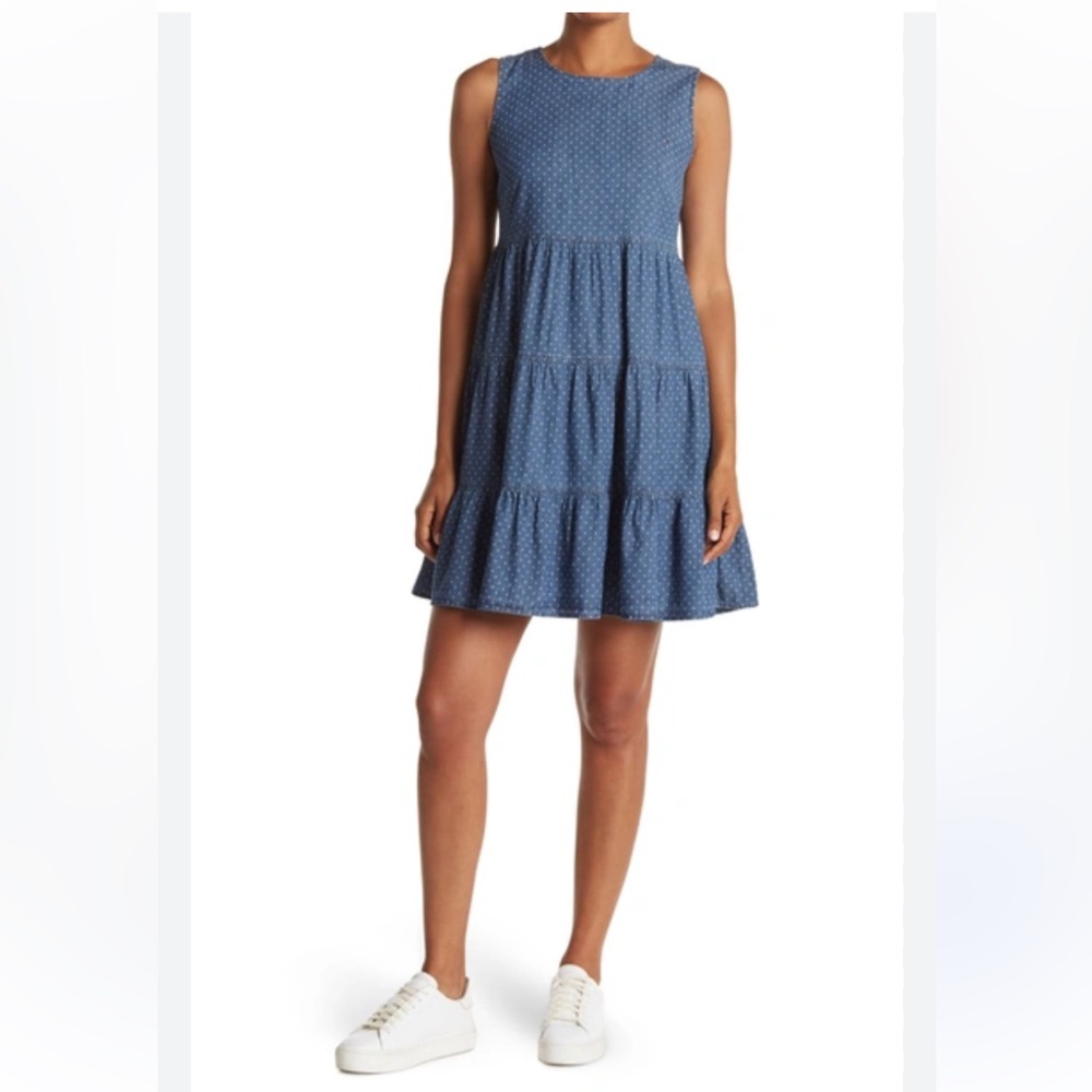 Tommy Hilfiger polka dot chambray tiered dress. Size 6.